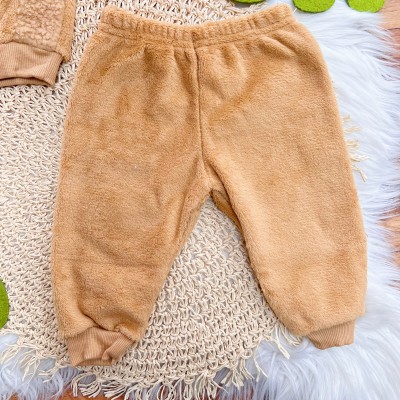 Conj. Casaco Urso Fofo e Calça Peluciada - Caramelo